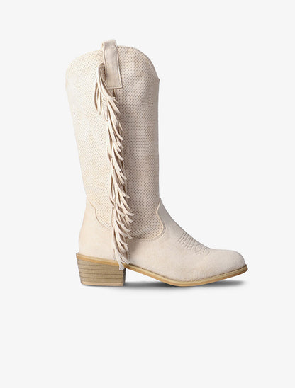 Santiags piquetées à franges - beige - 5
