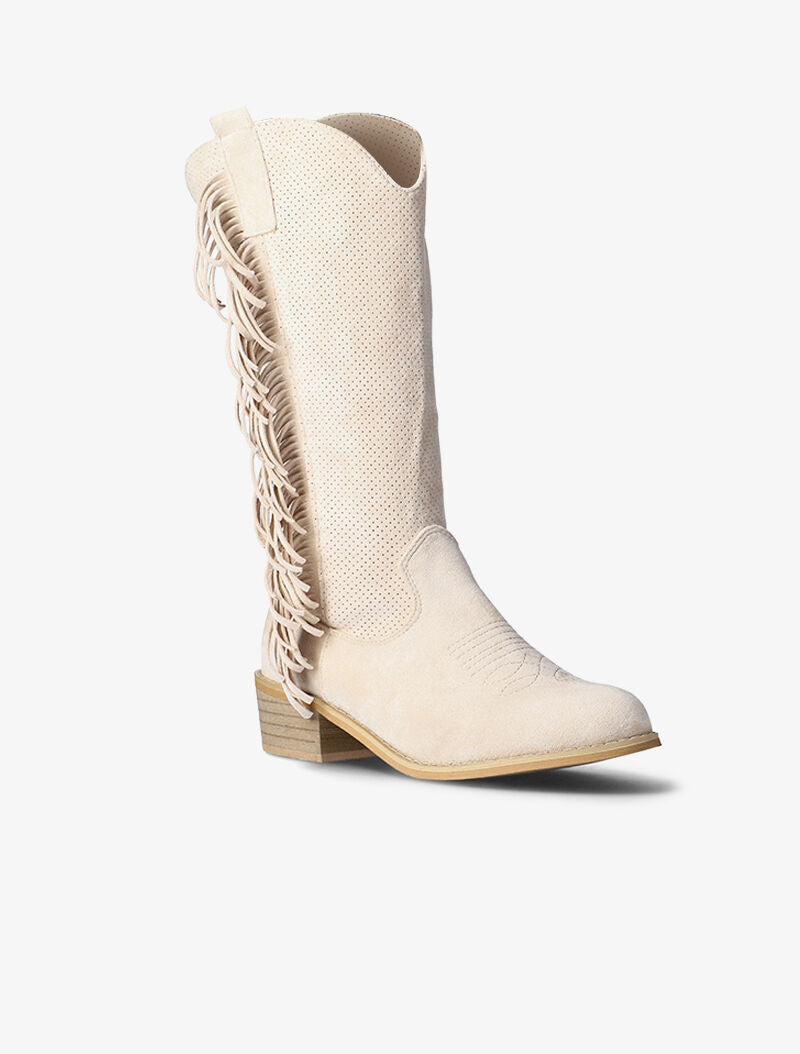 Santiags piquetées à franges - beige - 2
