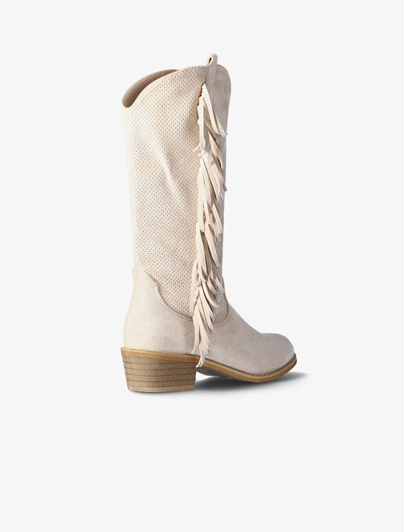 Santiags piquetées à franges - beige - 4
