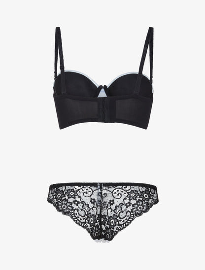 Ensemble bustier à détails dentelle - noir/blanc - 2