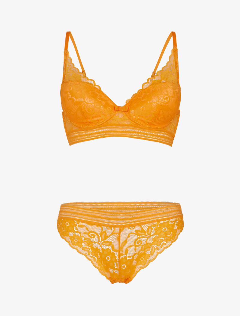 Ensemble bustier en dentelle et bandes - orange - 3
