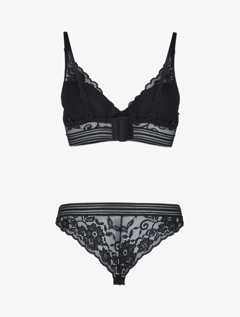 Ensemble bustier en dentelle et bandes - noir - 2