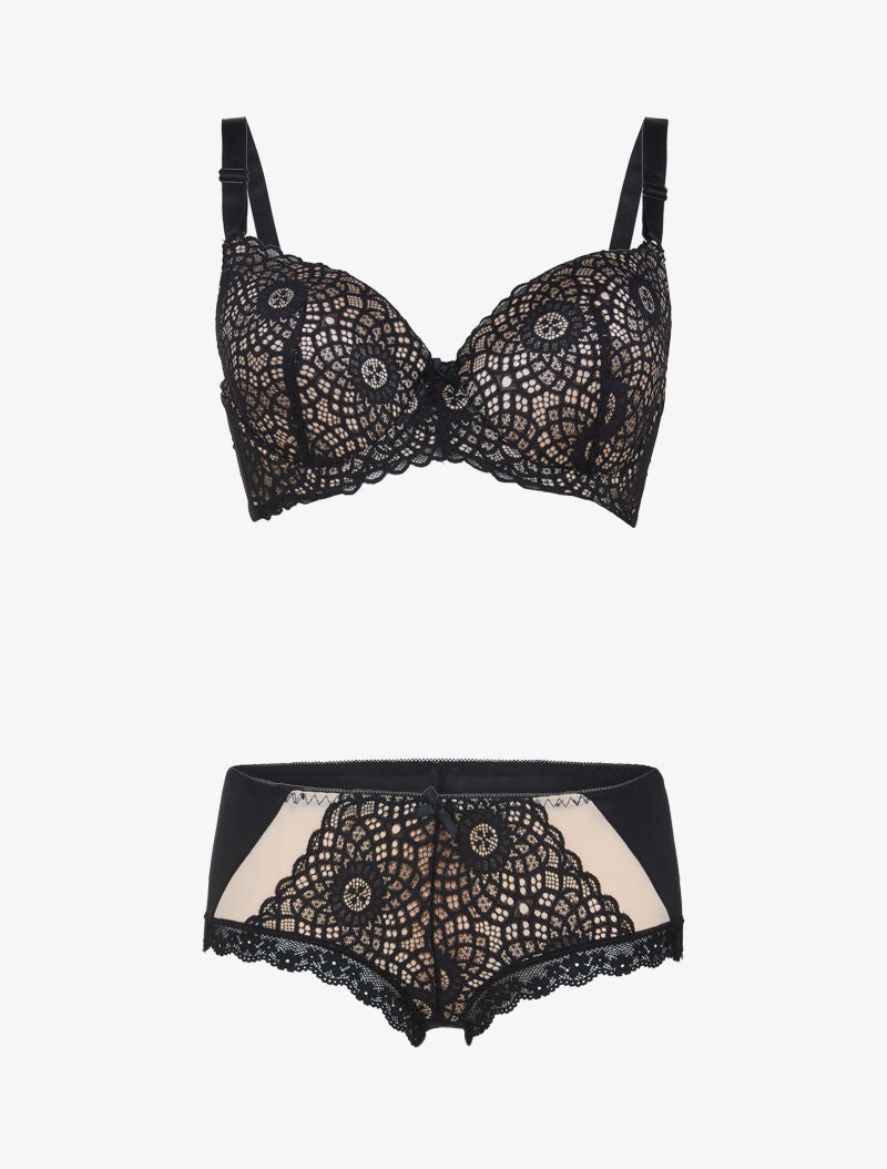Ensemble à broderie style rosace - noir/nude - 3