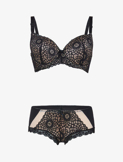 Ensemble à broderie style rosace - noir/nude - 3