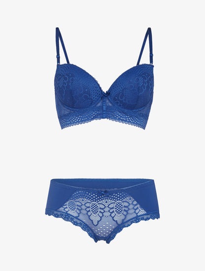 Ensemble à fleurs brodées - bleu - 1