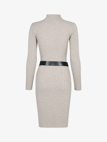 Robe-pull côtelée à col montant - taupe - 2