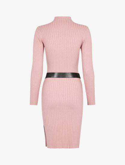 Robe-pull côtelée à col montant - rose - 3
