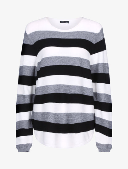 Pull en maille à bandes tricolores - écru/gris foncé/noir - 1