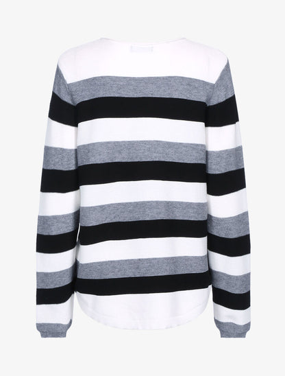 Pull en maille à bandes tricolores - écru/gris foncé/noir - 2