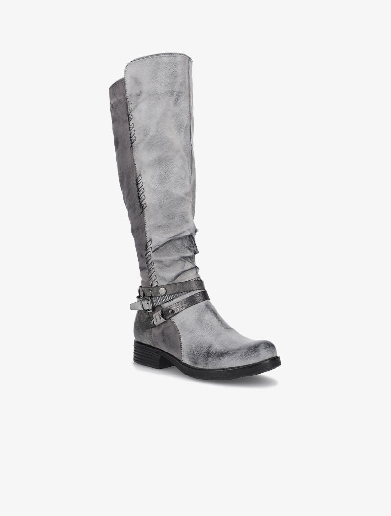 Bottes bimatière sanglées - gris - 2