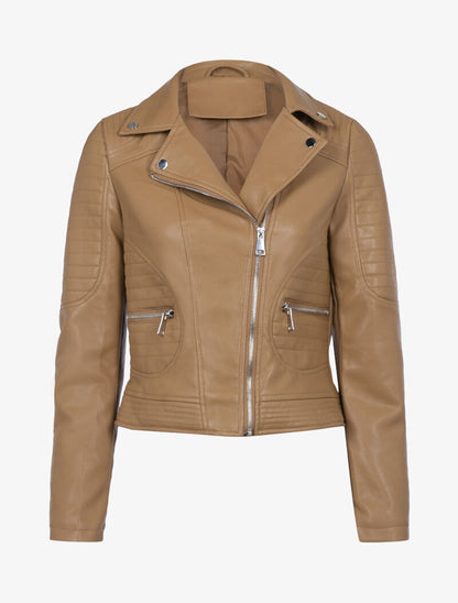 Veste biker à détails matelassés - camel - 1