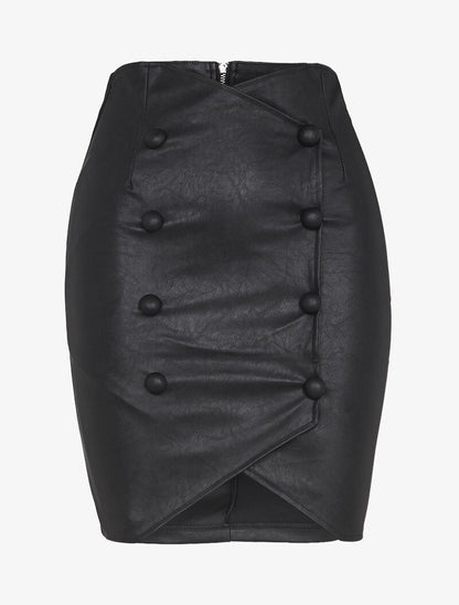 Mini jupe style portefeuille à boutons - noir - 3