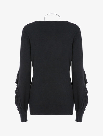 Pull basique à manches volantées - noir - 2