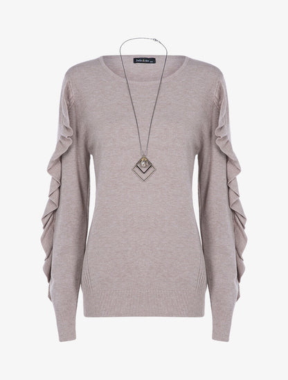 Pull basique à manches volantées - taupe - 3