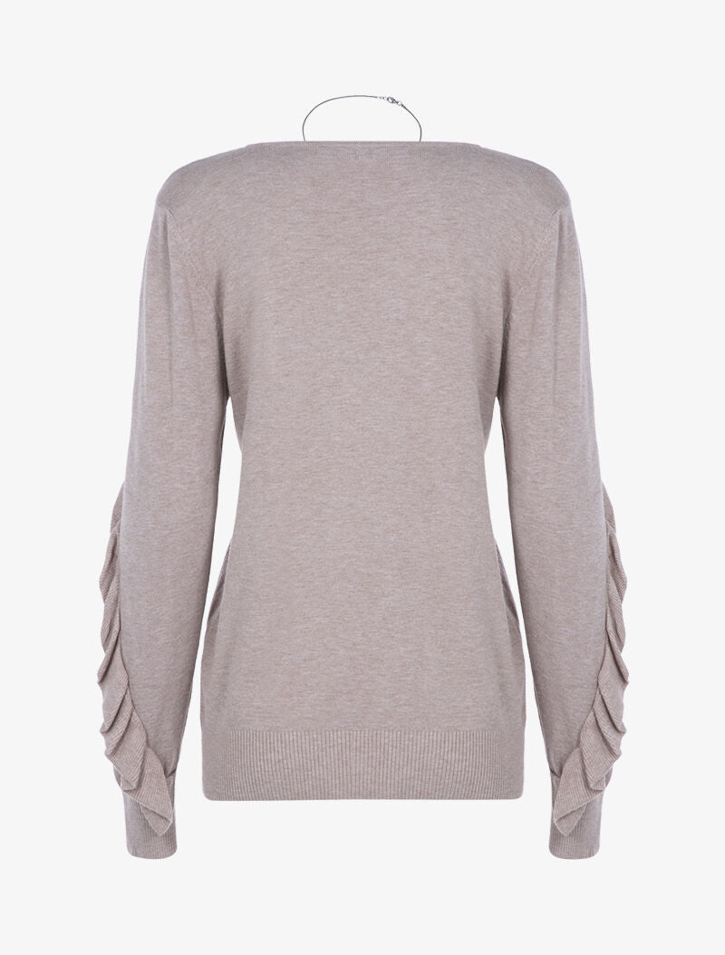 Pull basique à manches volantées - taupe - 2
