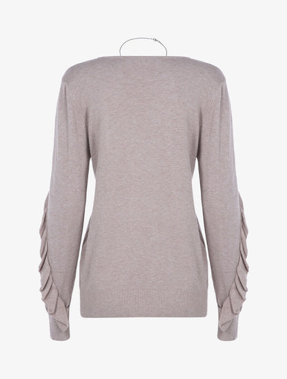 Pull basique à manches volantées - taupe - 2