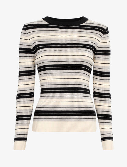Pull côtelé à rayures bicolore - noir/gris/beige - 2