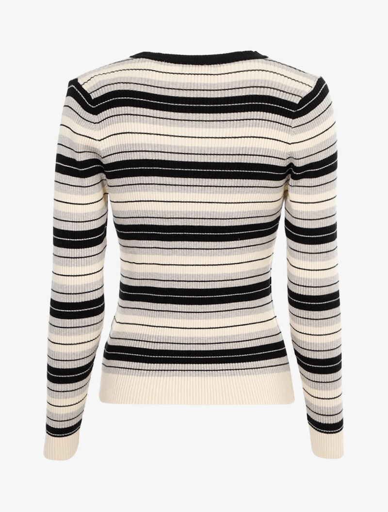 Pull côtelé à rayures bicolore - noir/gris/beige - 3