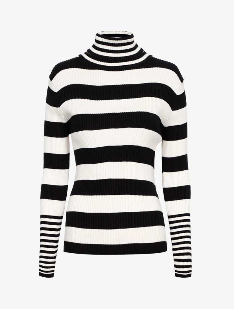 Pull côtelé à rayures et à col roulé - noir/écru - 2