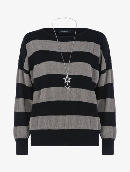 Pull à larges rayures en pilou - gris/noir - 3