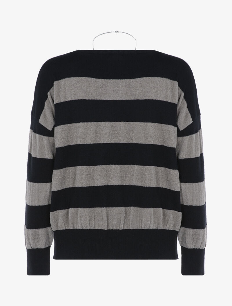 Pull à larges rayures en pilou - gris/noir - 2