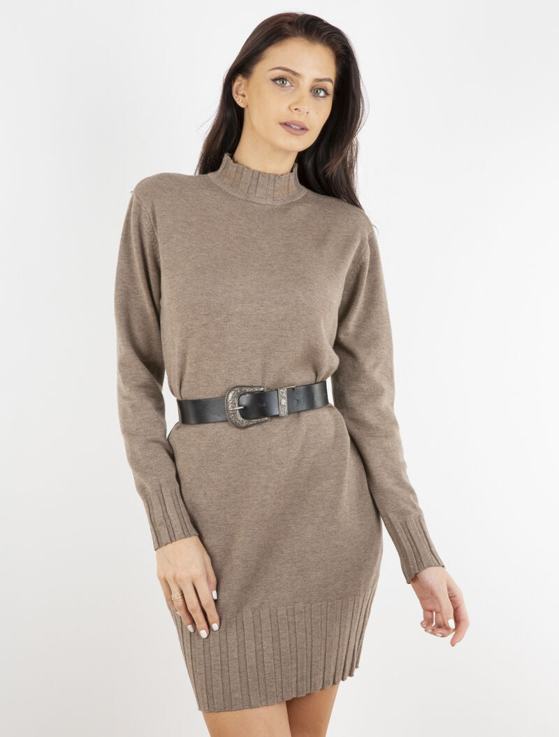 Robe-pull stretch coupe boule - taupe - 1