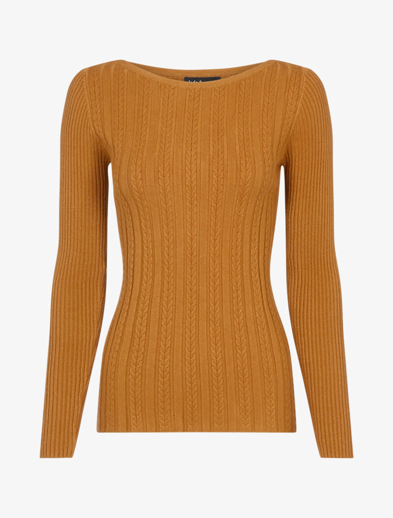Pull côtelé à bandes en maille tressée - rouille - 1