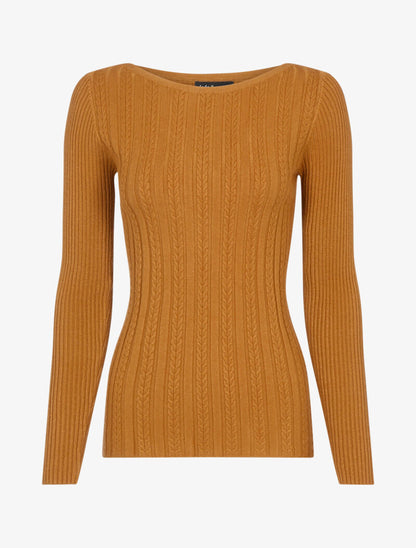 Pull côtelé à bandes en maille tressée - rouille - 1