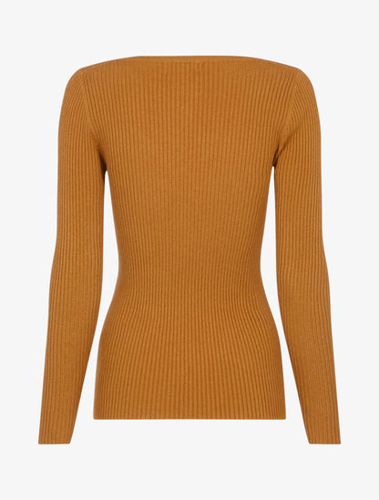 Pull côtelé à bandes en maille tressée - rouille - 2