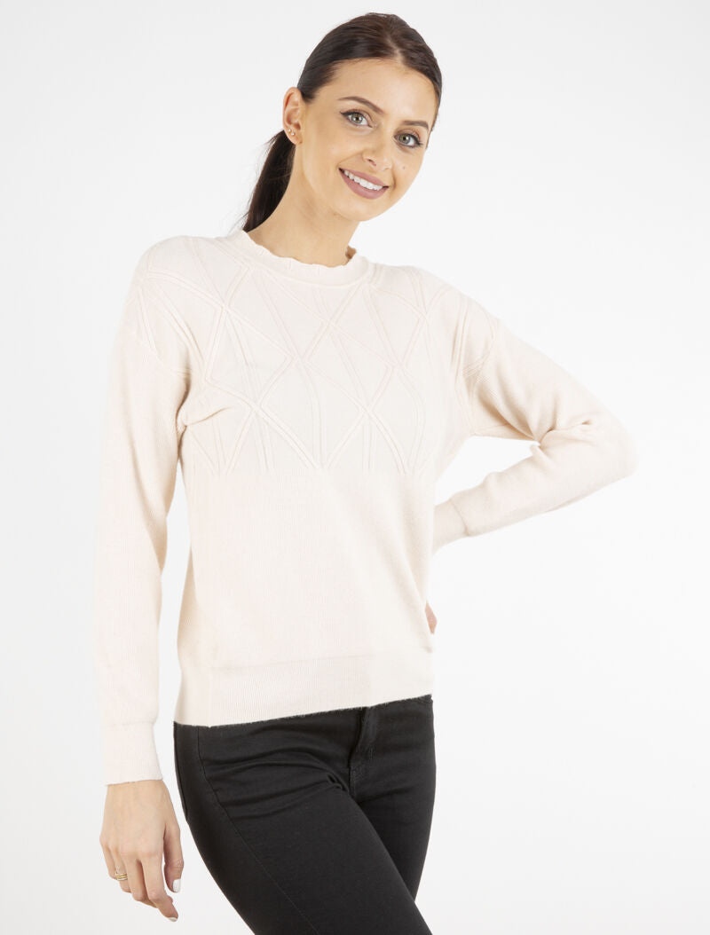 Pull à détails géométriques texturés - beige - 1