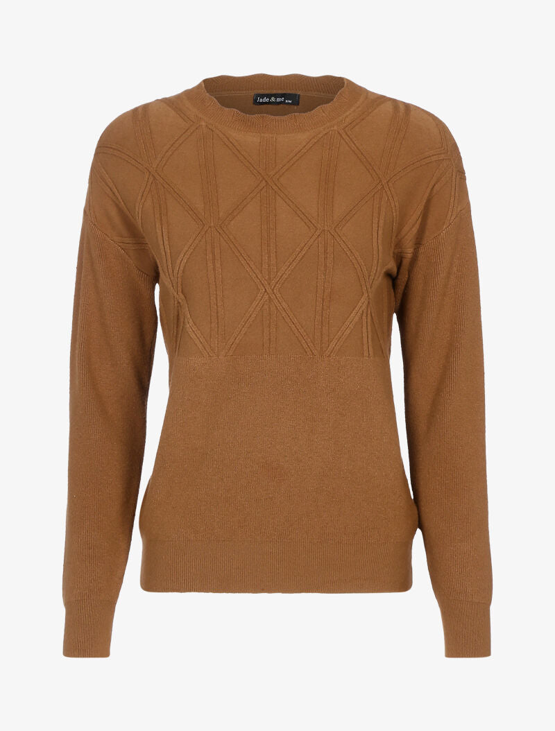 Pull à détails géométriques texturés - marron - 1