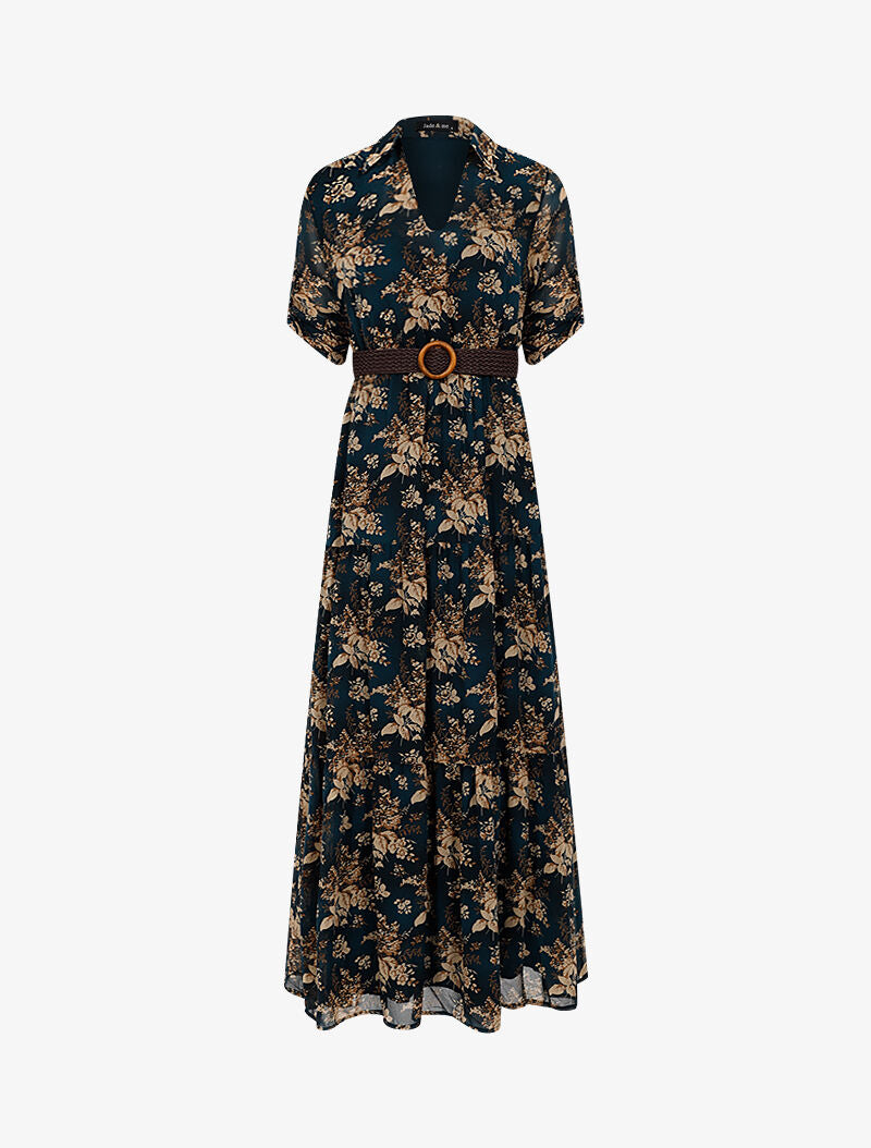 Robe longue à imprimé feuillages - bleu pétrole - 1
