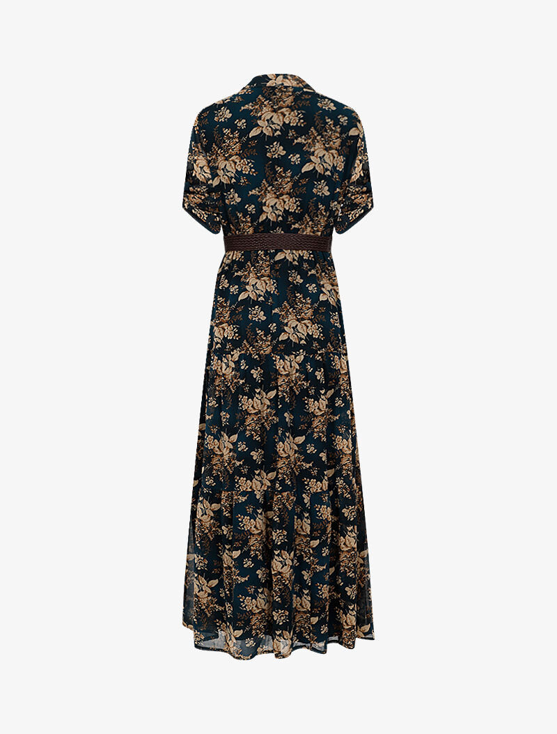 Robe longue à imprimé feuillages - bleu pétrole - 2