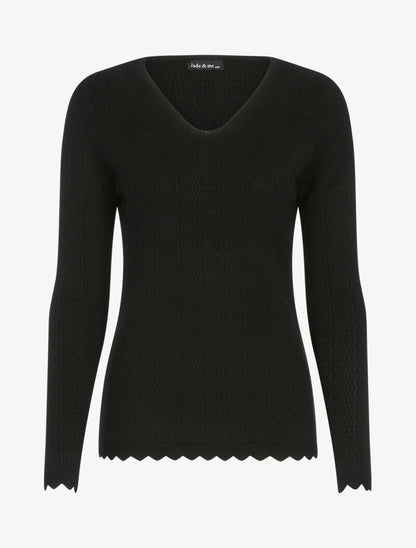 Pull texturé à bords ondulés - noir - 1