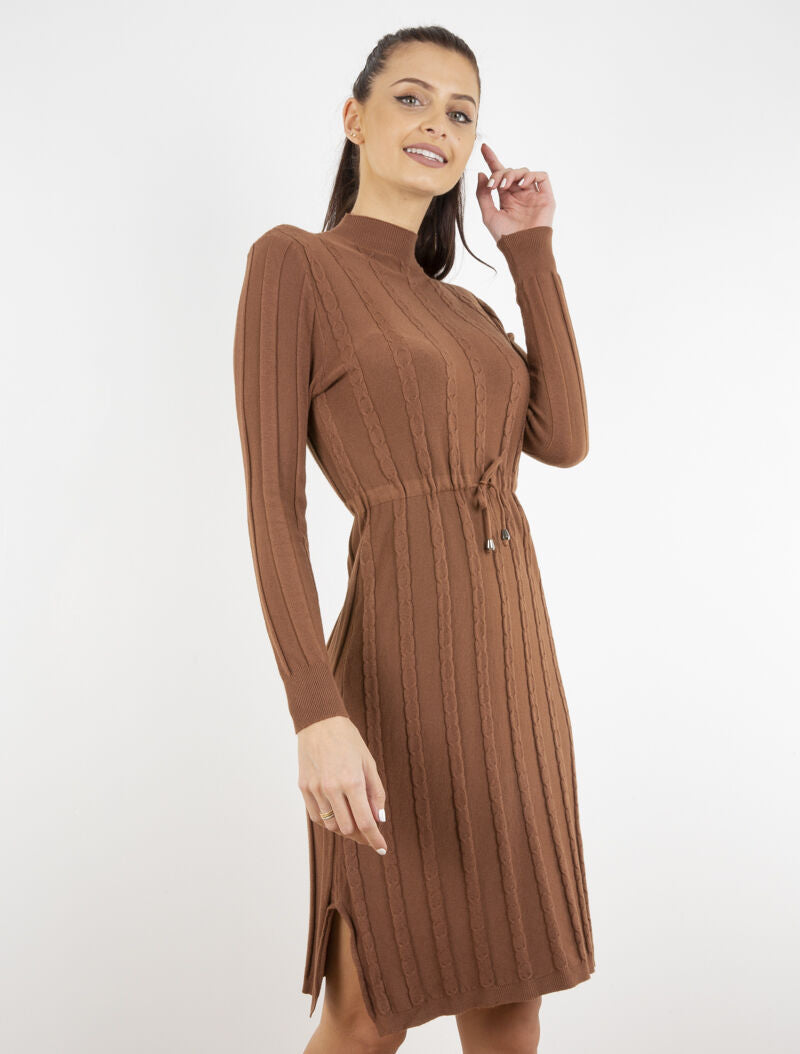 Robe pull à cordon de serrage - marron - 1
