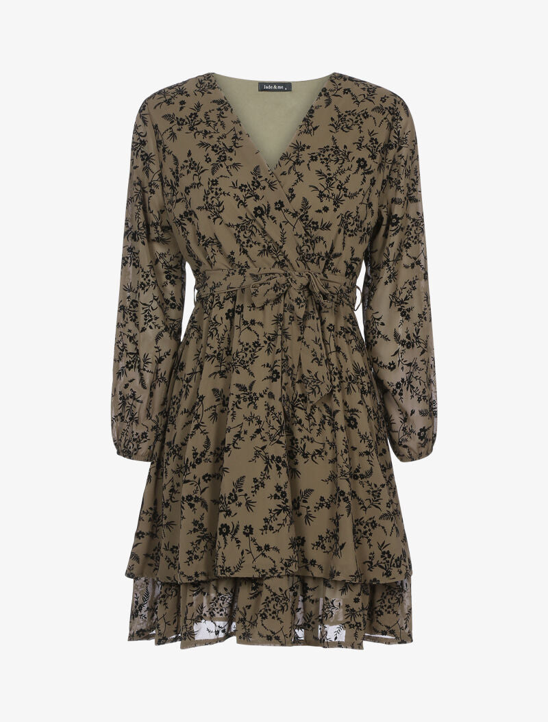 Robe patineuse effet velours fleurie - taupe - 3
