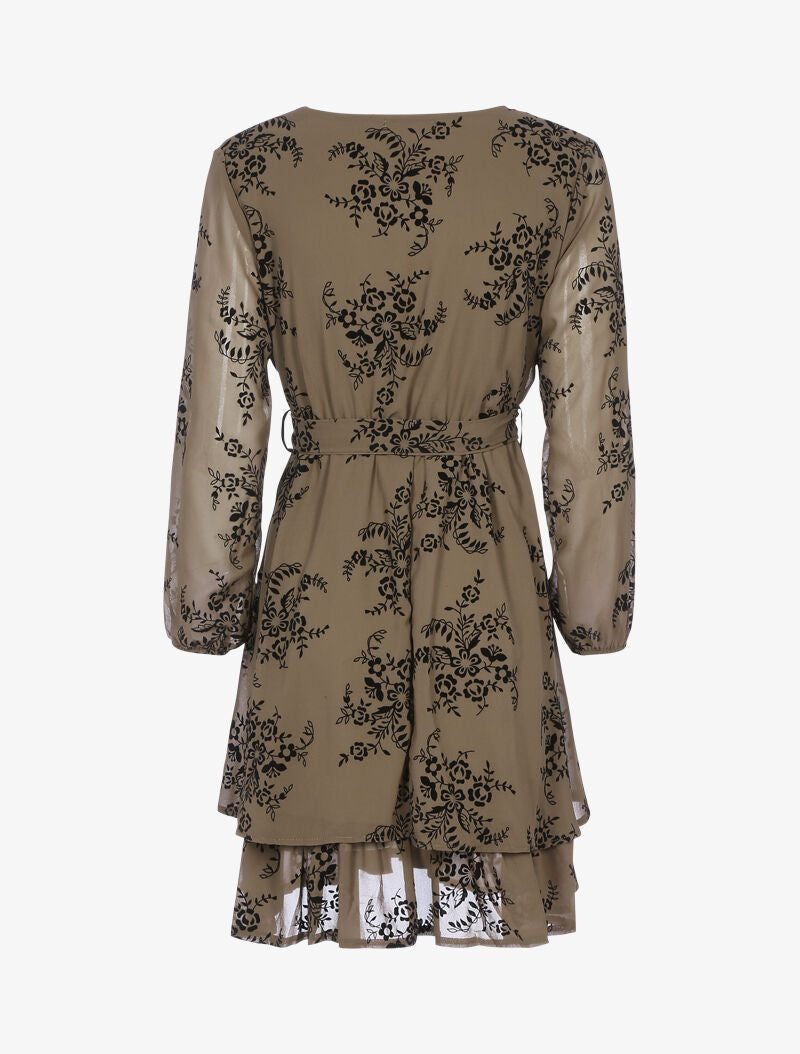 Robe patineuse effet velours et fleurs graphiques - taupe - 2