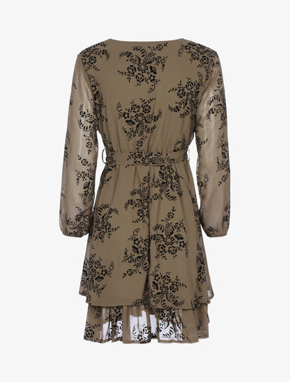 Robe patineuse effet velours et fleurs graphiques - taupe - 2