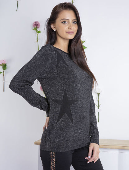 Pull long pailleté étoilé - noir - 4