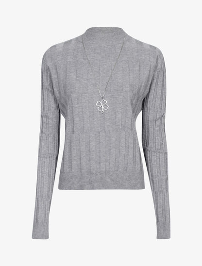 Pull à relief graphique à col montant - gris chiné - 1