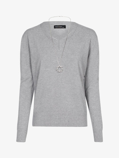Pull loose pailleté à col V - gris - 1