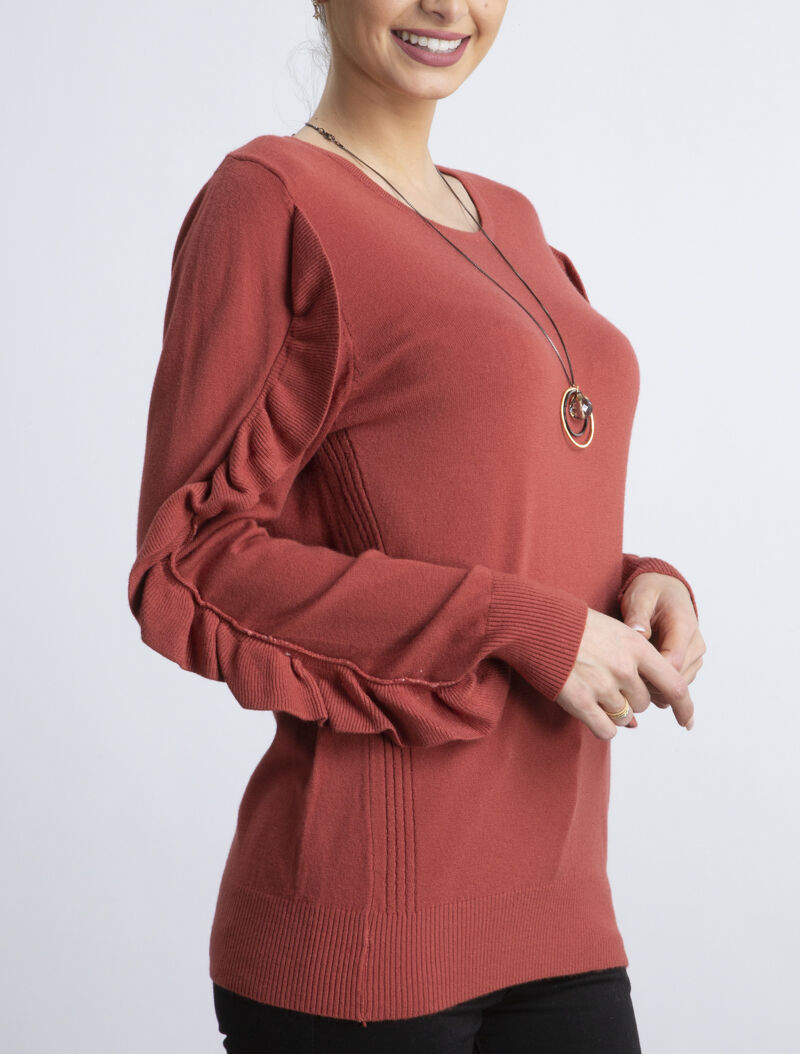 Pull basique à manches volantées - rose foncé - 1