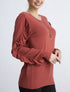 Pull basique à manches volantées - rose foncé - 1