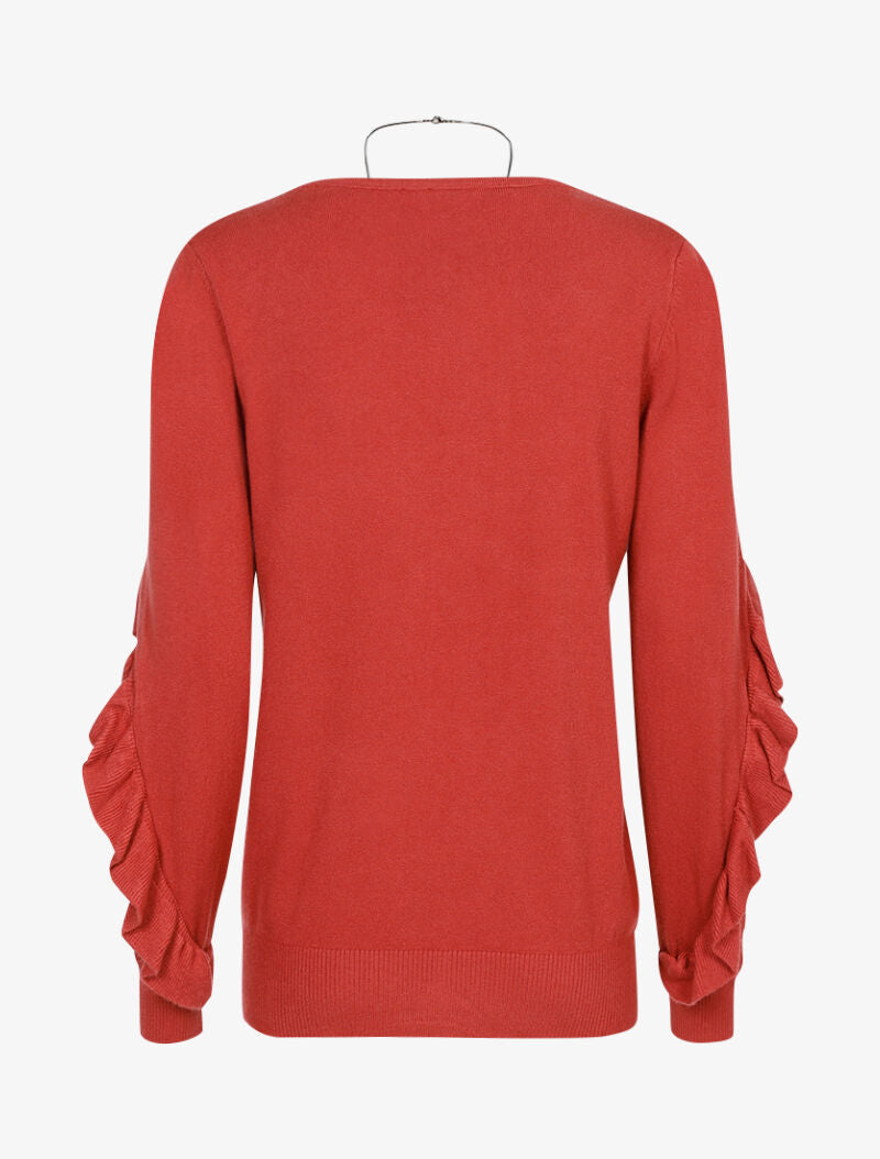 Pull basique à manches volantées - rose foncé - 3