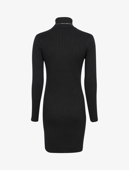 Robe-pull côtelée à bord fendu - noir - 2