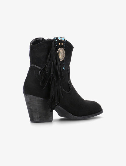 Bottines suédine ornées et à franges - noir - 4