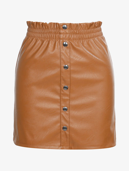 Jupe basique en simili à taille froncée - camel - 1