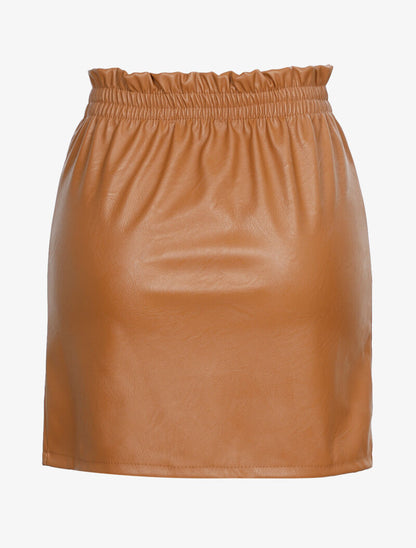 Jupe basique en simili à taille froncée - camel - 2
