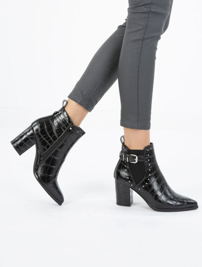 Bottines croco à bouts pointus - noir - 6