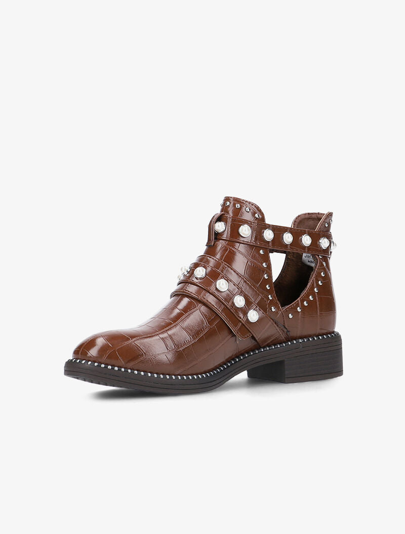 Bottines perlées à découpes - camel - 3